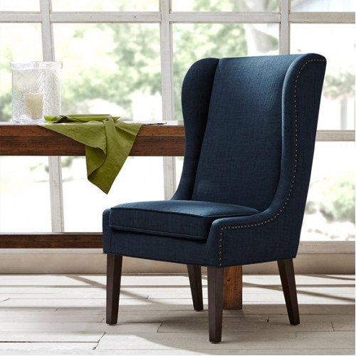 Blue High Back Dining Chair Nail Detailing