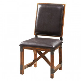 Industrial Wood Brown Eco Leather & Metal Dining Chair
