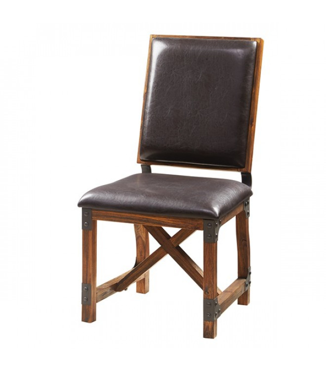 Industrial Wood Brown Eco Leather, Wood And Metal Dining Chairs