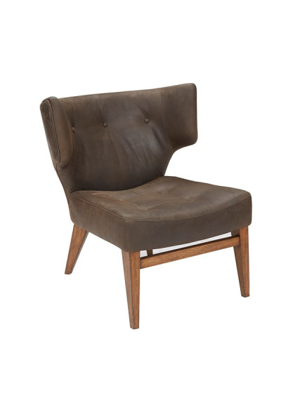 Chocolate Brown Top Grain Leather Tufted Slipper Chair