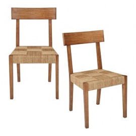 Natural Rush Seat & Rubber Wood Dining Chair - Set 2