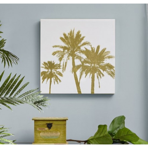 Gold Foiled Palm Trees on White Canvas Wall Art 