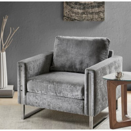 Grey Fabric Chrome Mod Lounge Chair 