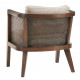 Wood Cane Insert Beige Fabric Accent ArmChair