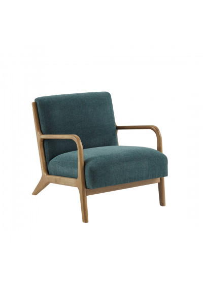 Dusty Teal Fabric & Elm Wood Finish Lounge Chair