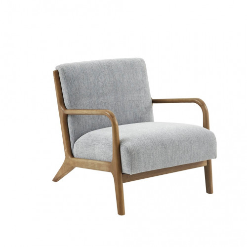 Light Grey Fabric & Elm Wood Finish Lounge Chair