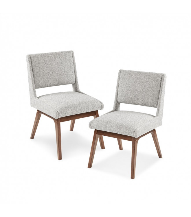 Retro Mid Century Light Grey Fabric, Set Of 2 Dining Chairs Grey