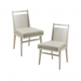 Farmhouse Natural Wood & Fabric Dining Chair Set 2