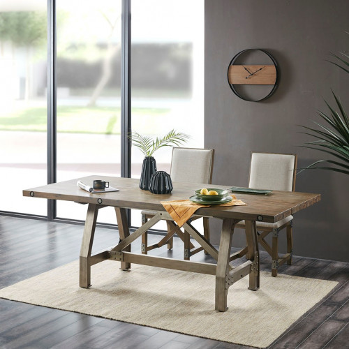 Industrial Rectangle Grey Wood & Silver Metal Dining Table