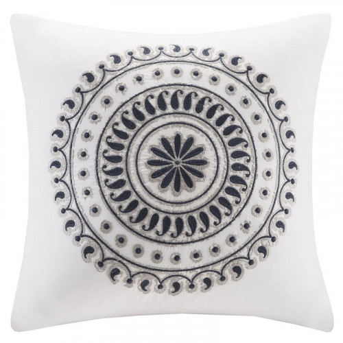Embroidered Medallion Blue & Silver Pillow 