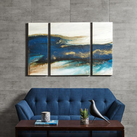 Blue & Gold Abstract Wave Wall Art - Set of 3