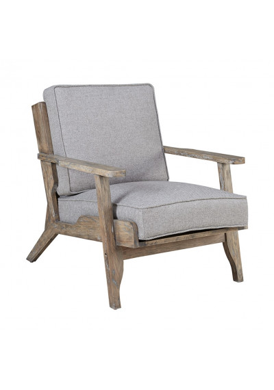 Beach Bungalow Wood & Light Grey Fabric Lounge Chair