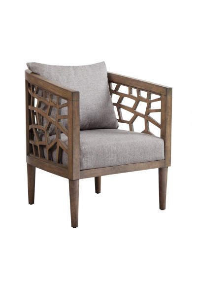 Cracked Design Carmel Wood Accent Chair Grey Fabric