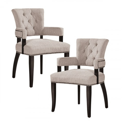 Cream Fabric Dining Arm Chair - Set 2