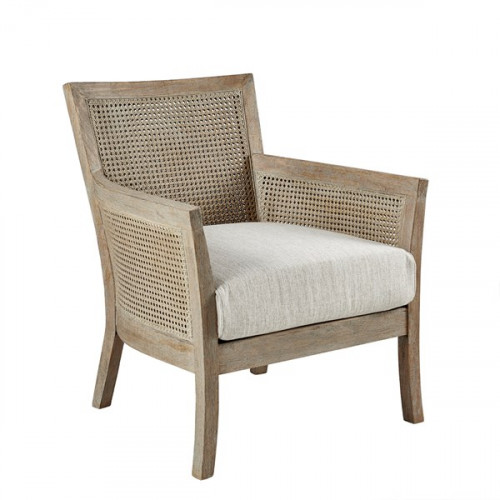 Natural Wood Cane Rattan Back Accent Chair