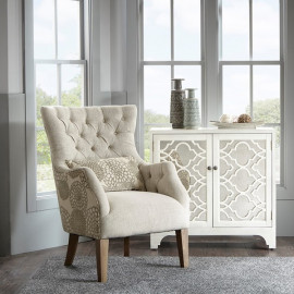 Beige Tufted Floral Backed Accent Chair