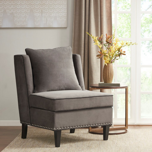 Grey Lush Fabric Accent Slipper Chair