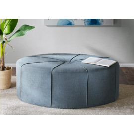 Blue Fabric Oval Coffee Table Ottoman with Welting