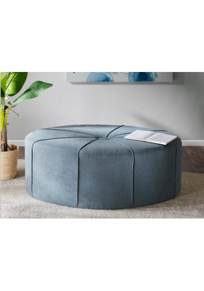 Blue Fabric Oval Coffee Table Ottoman with Welting