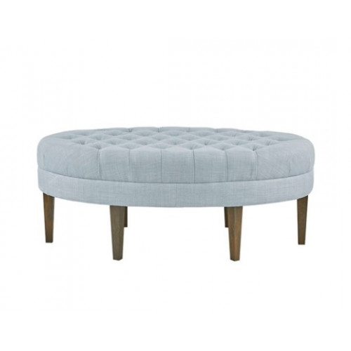 Light Dusty Blue Fabric Oval Coffee Table Ottoman Bench