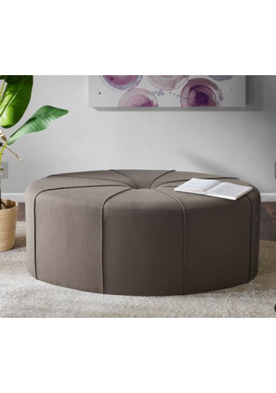 Dark Dusty Grey Fabric Oval Coffee Table Ottoman with Welting