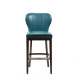 Blue Upholstered Silver Studded Dark Wood Counter Stool