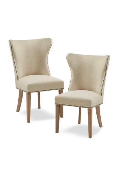 Elegant Cream Fabric Wing Back Dining Chair Set 2