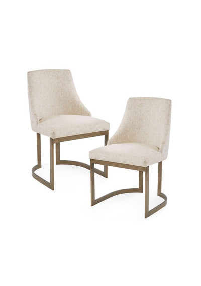 Cream Fabric Mid Century Dining Chair Curved Metal Legs - Set 2
