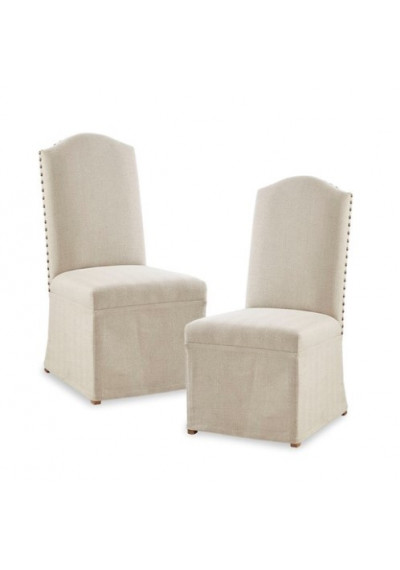 Beige Fabric Side Skirted Dining Chair Set 2