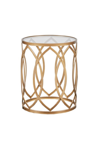 Gold Metal Eyelet Glass Top Accent End Table