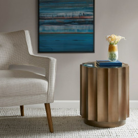 Bronze Scalloped Glass Top Accent Side Table
