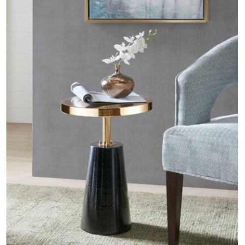 Round Gold Top Accent Table Black Cone Base