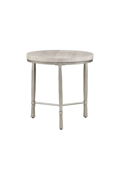 Silver Round Metal Cream Marble Top Accent Table