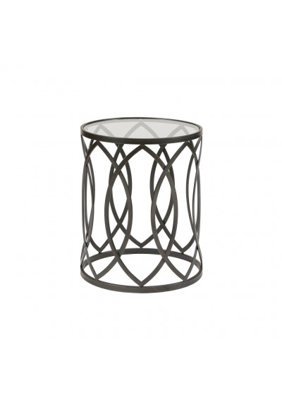 Black Metal Eyelet Glass Top Accent End Table
