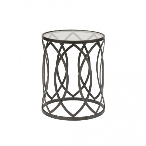 Black Metal Eyelet Glass Top Accent End Table