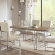 Natural Fabric Silver Base Modern Dining Chairs Set 2