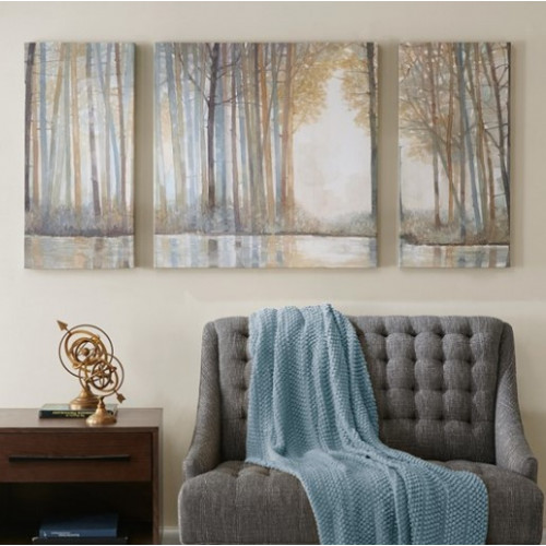 Forest of Trees in Golds & Greys 3 piece Canvas Wall Art