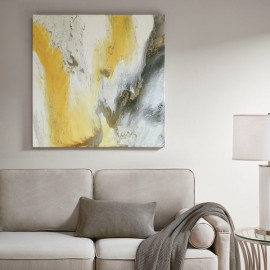 Yellow Abstract Canvas Wall Art Silver Foil Embellishments 