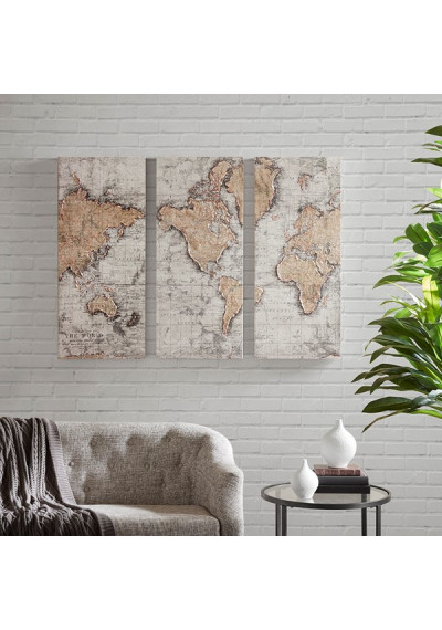 Textured Map of the World Canvas Wall Art Set 3