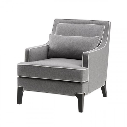 Grey Fabric Ivory Welting Arm Chair 