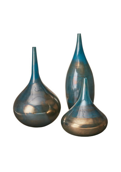 Blue Metallic & Bronze Glass Vases Set of 3