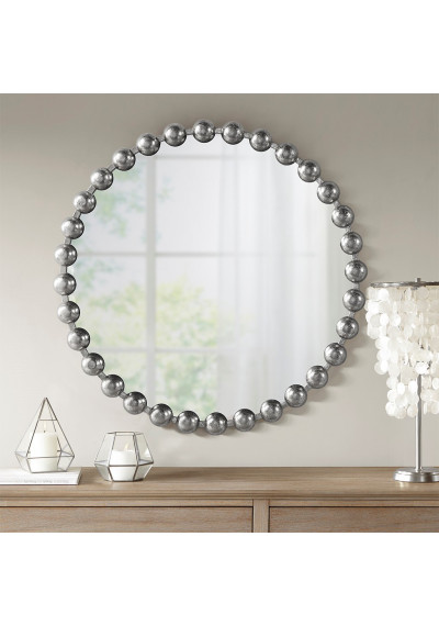 Round Silver Baubles Iron Wall Mirror 27"