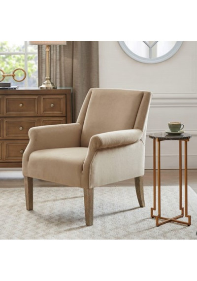 Tan Velvety Fabric Accent Chair 