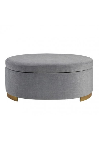 Grey Fabric Oval Coffee Table Storage Ottoman 