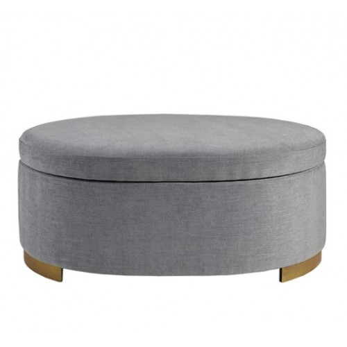 Grey Fabric Oval Coffee Table Storage Ottoman 
