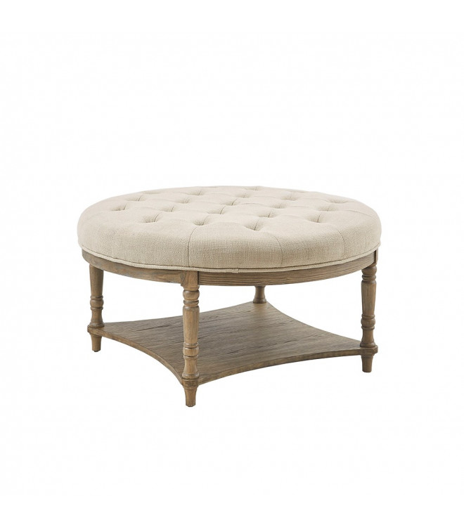 Round Natural Fabric Tufted Coffee, Round Fabric Ottoman Coffee Table
