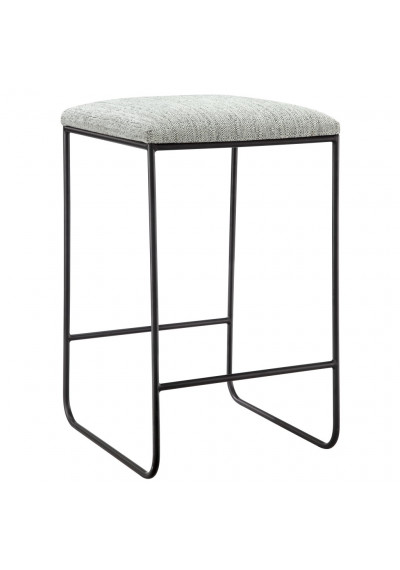 Black Metal & Grey Textured Fabric Simple Design Backless Counter Stool 