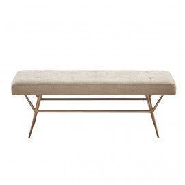 Light Tan Button Tufted Fabric Bench Antique Gold Base