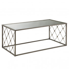 Dark Mirror Top Geometric Diamond Metal Base Coffee Table