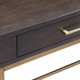 Dark Wood & Gold Double Drawer Desk